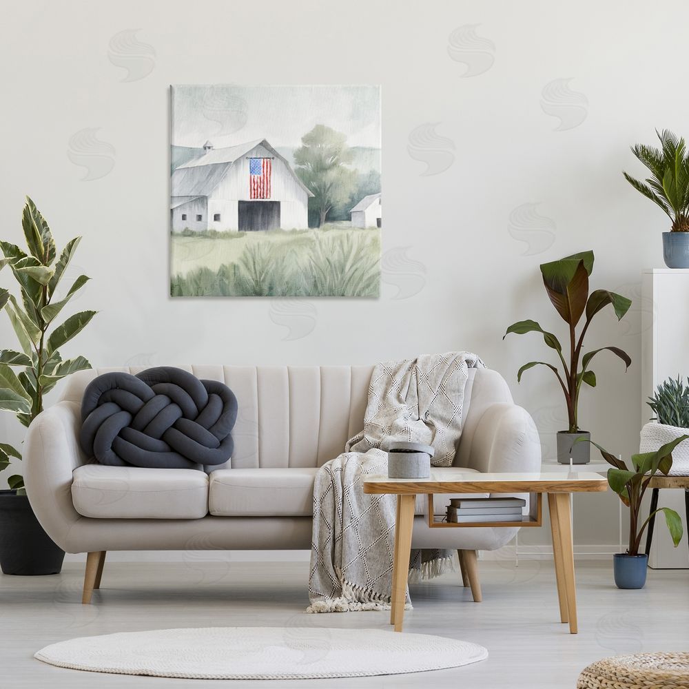 Kim Allen Home USA Flag Barn Stretched Canvas Wall Art in Room