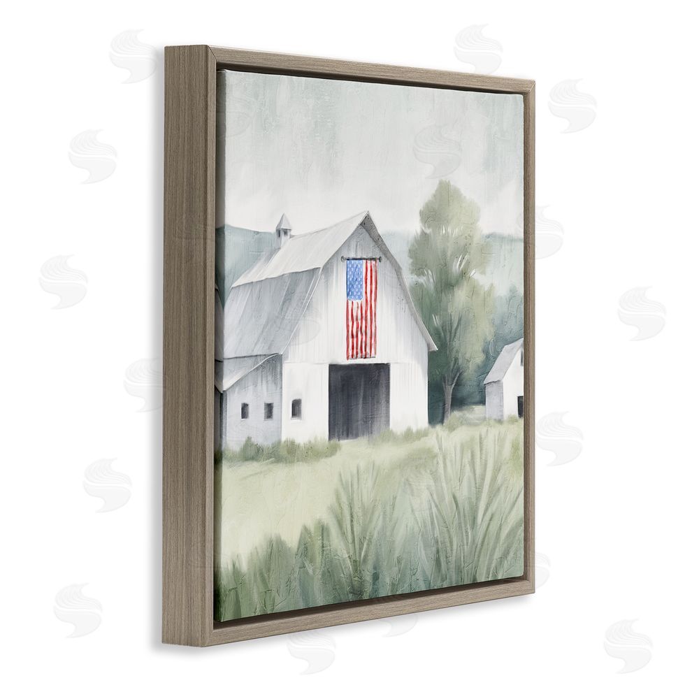 Kim Allen Home USA Flag Barn Brown Floating Frame Canvas Wall Art Print