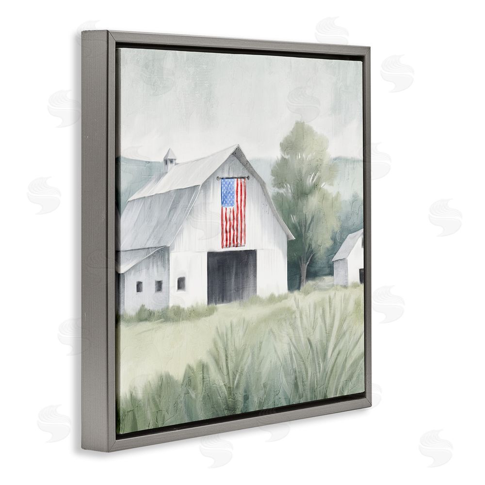 Kim Allen Home USA Flag Barn Gray Floating Frame Canvas Wall Art Print