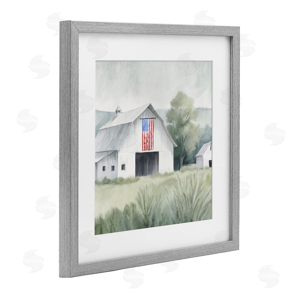 Kim Allen Home USA Flag Barn Gray Framed Print Under Glass Wall Art