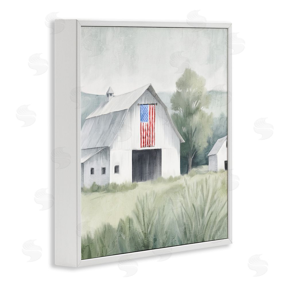 Kim Allen Home USA Flag Barn White Framed Giclee Wall Art Print
