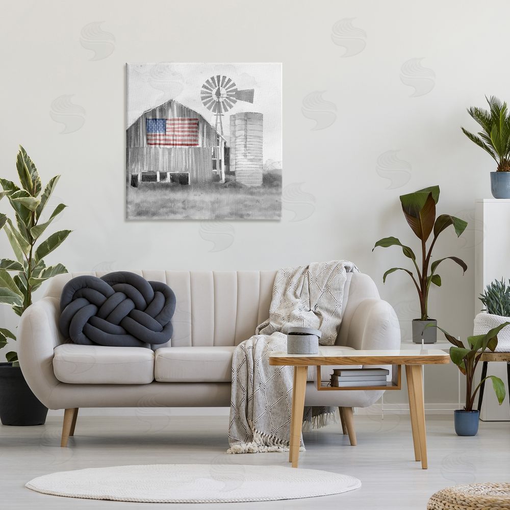 Kim Allen Grandfather's Barn with Flag Stretched Canvas Wall Art in Room