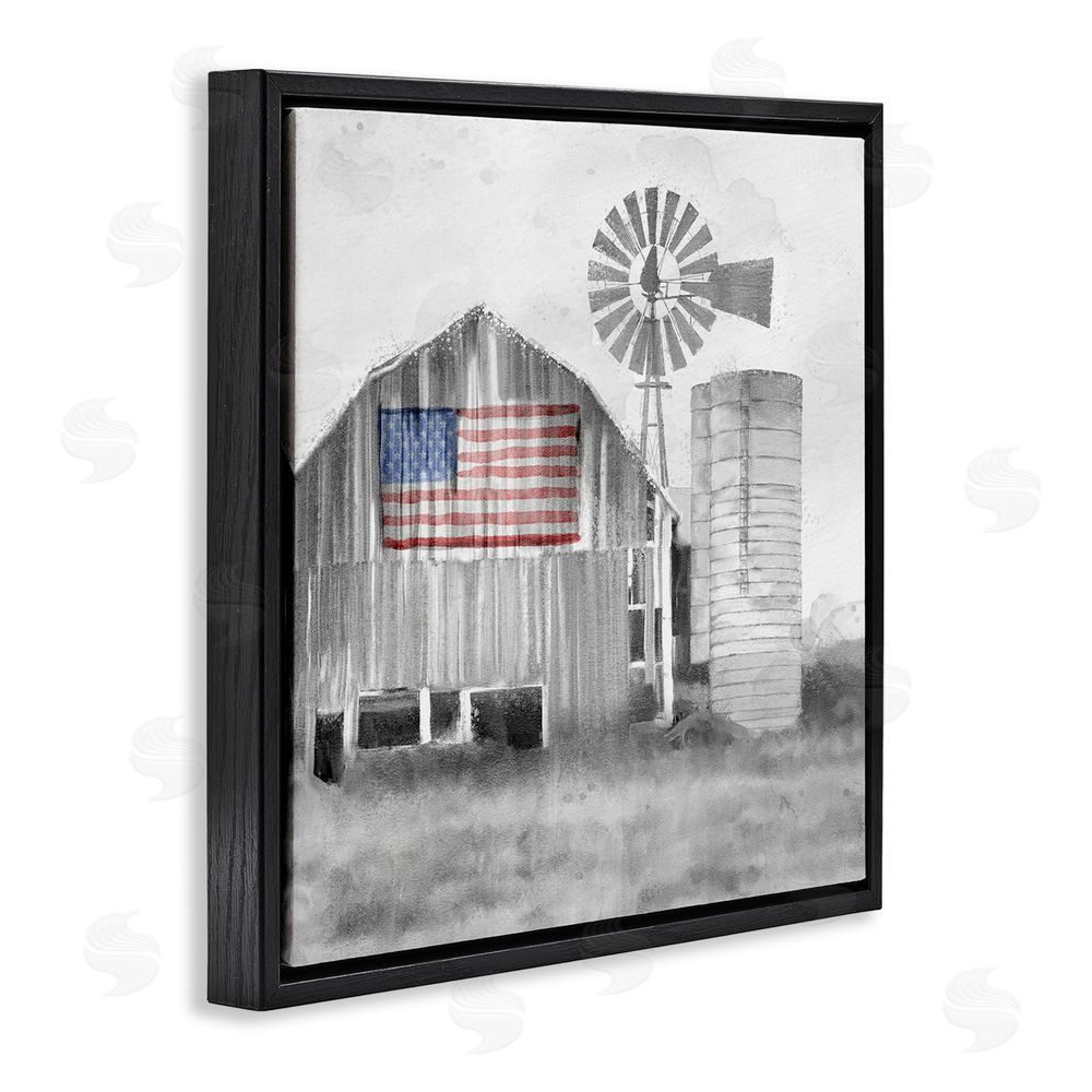 Kim Allen Grandfather's Barn with Flag Black Floating Frame Canvas Wall Art Print