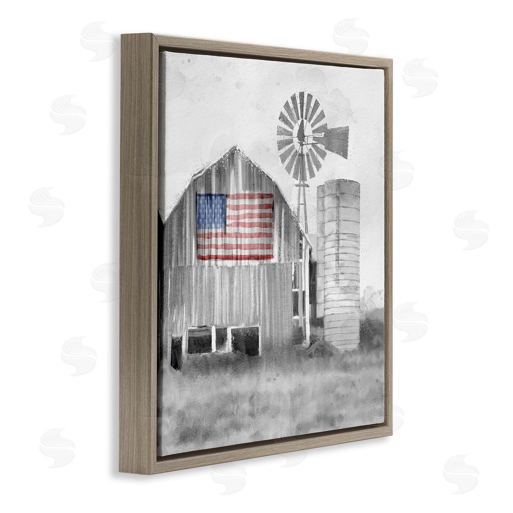 Kim Allen Grandfather's Barn with Flag Brown Floating Frame Canvas Wall Art Print