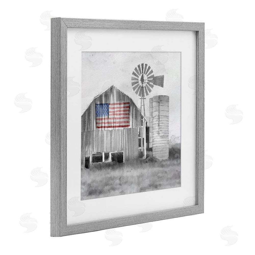 Kim Allen Grandfather's Barn with Flag Gray Framed Print Under Glass Wall Art