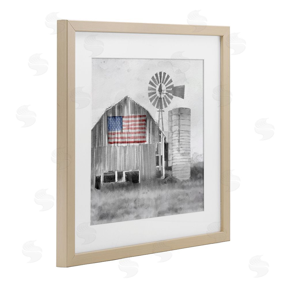 Kim Allen Grandfather's Barn with Flag Brown Framed Print Under Glass Wall Art