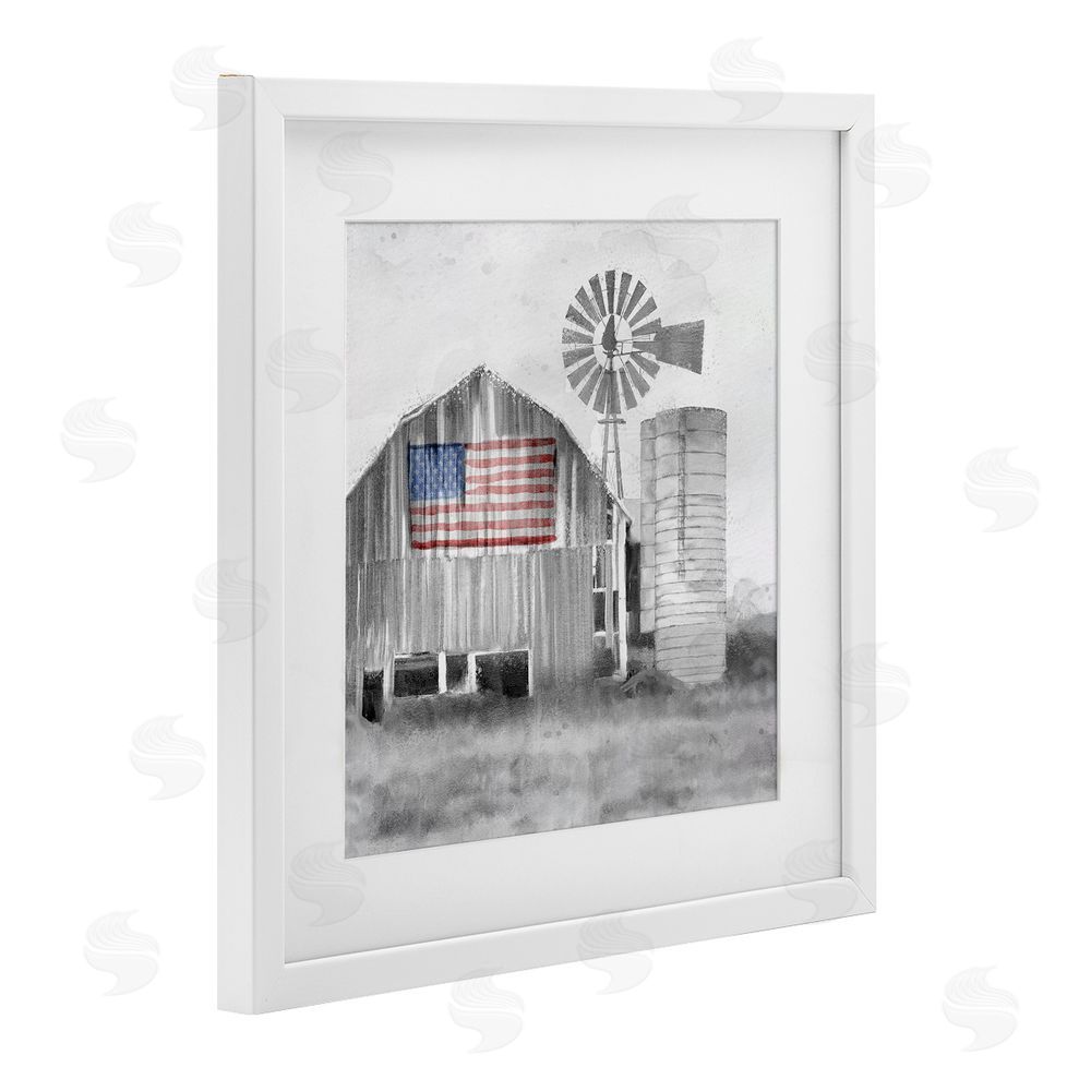 Kim Allen Grandfather's Barn with Flag White Framed Print Under Glass Wall Art