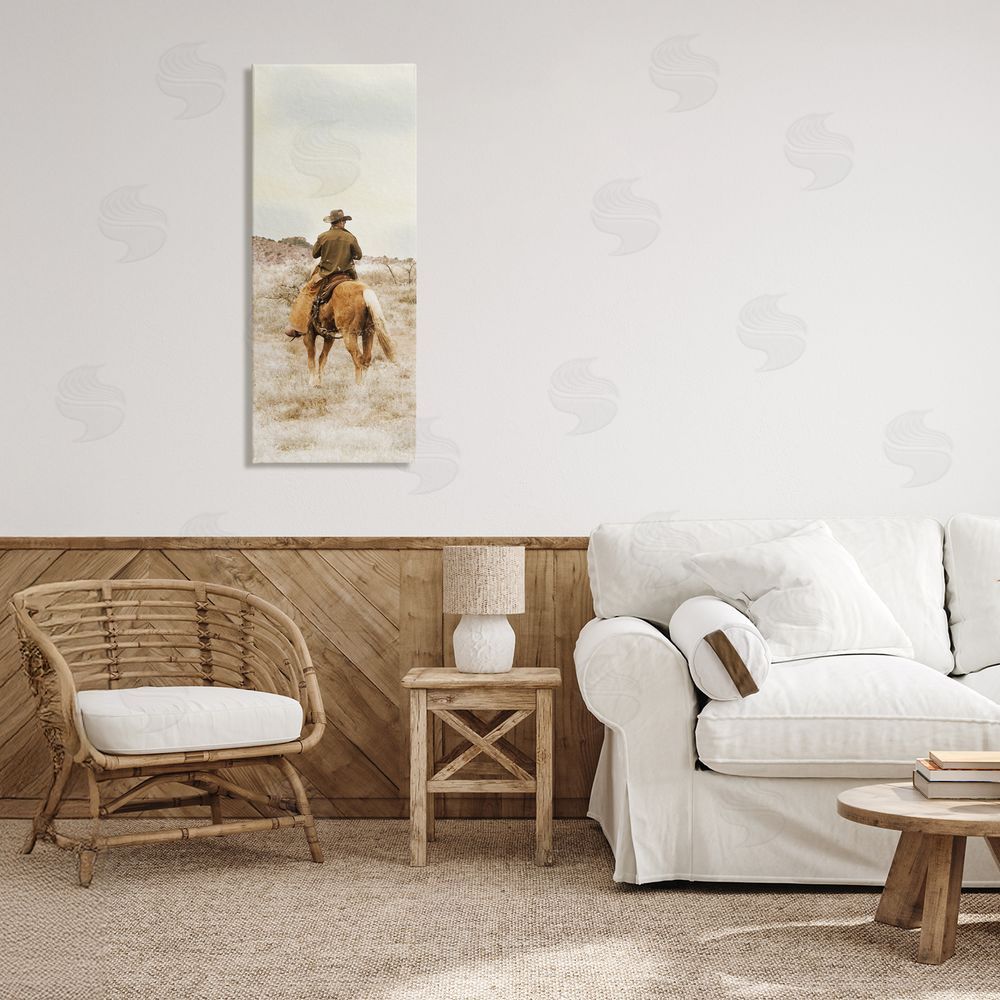 Marcus Prime Wild Wrangling Cowboy Stretched Canvas Wall Art in Room