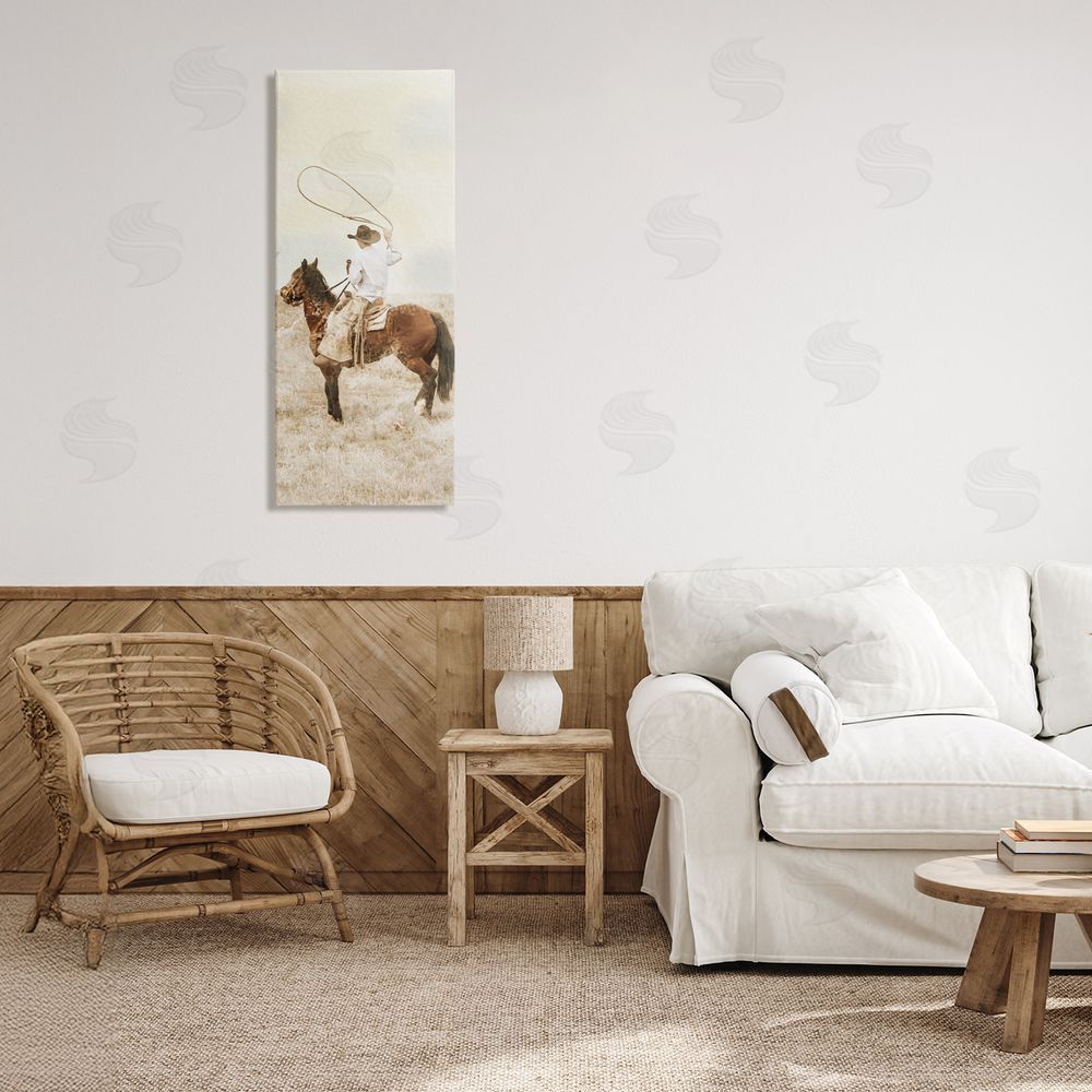 Marcus Prime Wrangling Cowboy Lasso Stretched Canvas Wall Art in Room