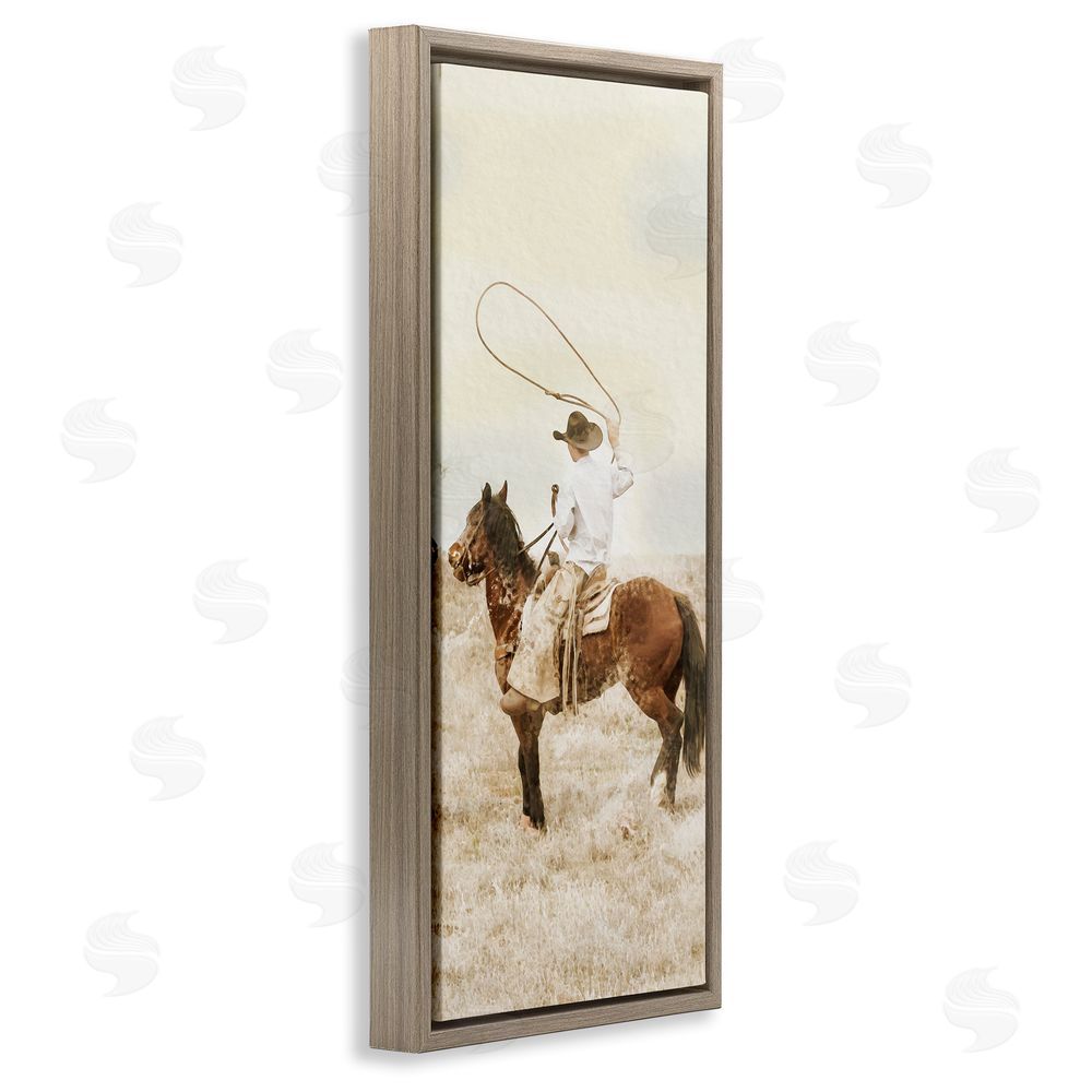 Marcus Prime Wrangling Cowboy Lasso Brown Floating Frame Canvas Wall Art Print