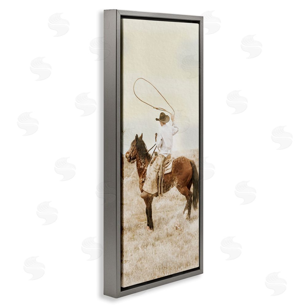 Marcus Prime Wrangling Cowboy Lasso Gray Floating Frame Canvas Wall Art Print