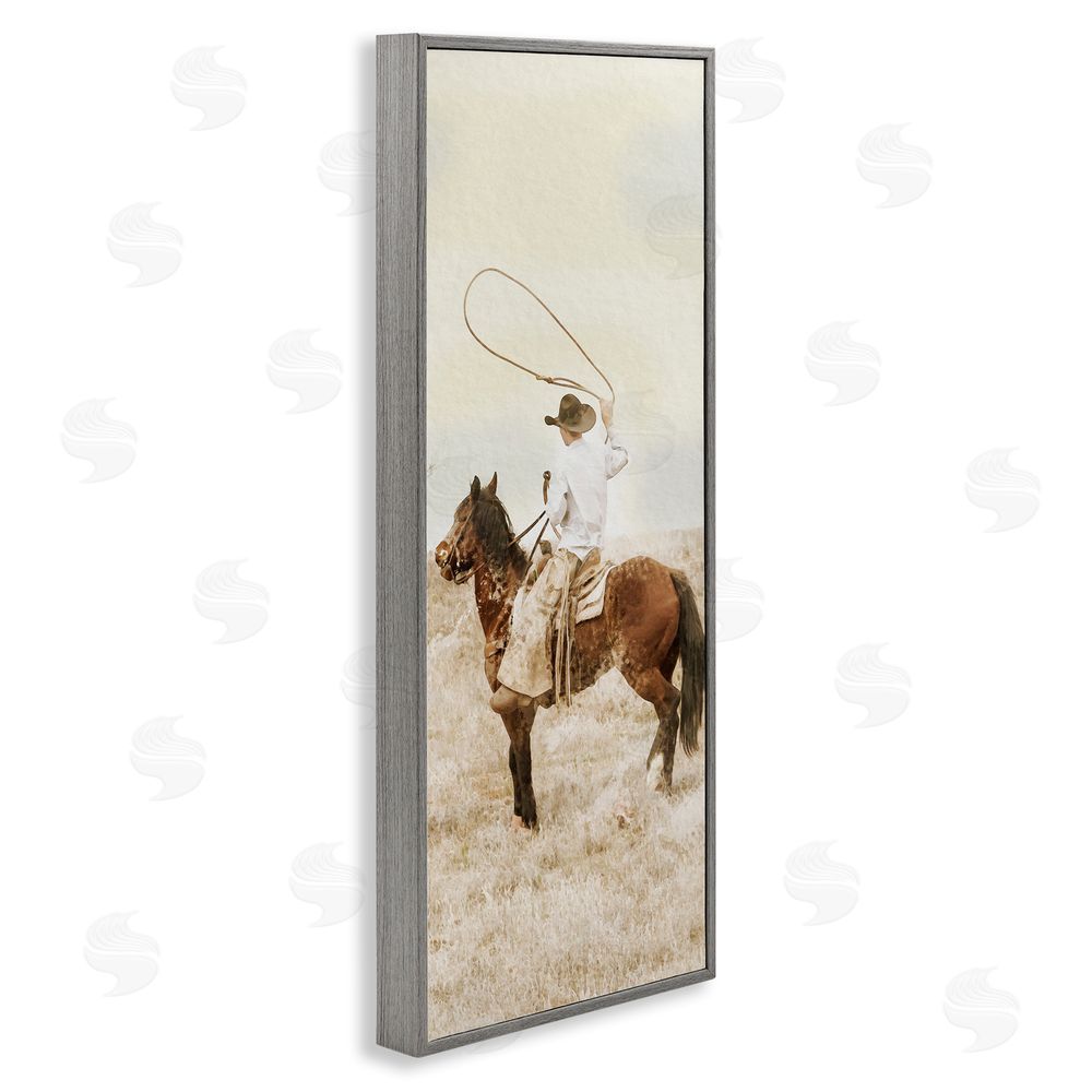 Marcus Prime Wrangling Cowboy Lasso Gray Framed Giclee Wall Art Print