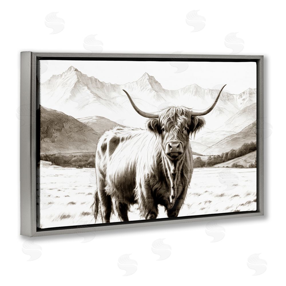 Kim Allen Highland Sepia Sketch Gray Floating Frame Canvas Wall Art Print