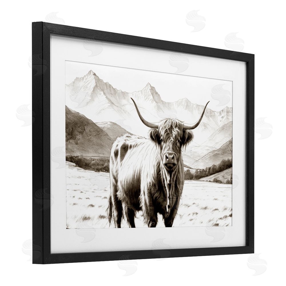 Kim Allen Highland Sepia Sketch Black Framed Print Under Glass Wall Art