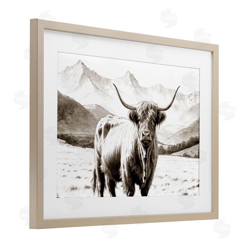 Kim Allen Highland Sepia Sketch Brown Framed Print Under Glass Wall Art