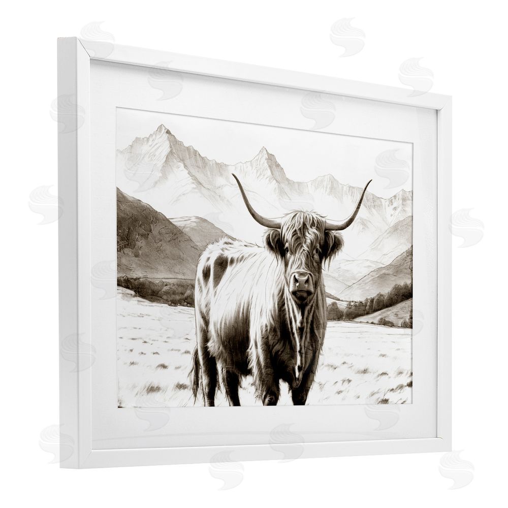 Kim Allen Highland Sepia Sketch White Framed Print Under Glass Wall Art