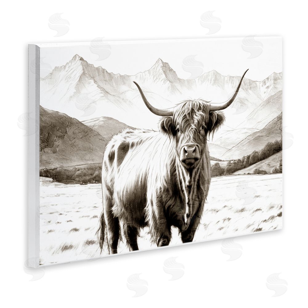 Kim Allen Highland Sepia Sketch Wooden Wall Plaque Art Print