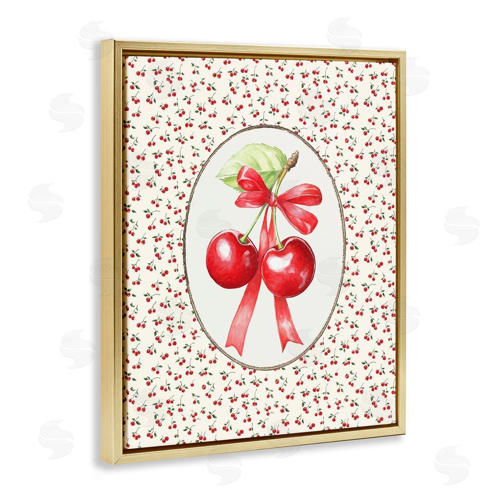 Ramona Murdock Cherries And Berries Vintage Gold Floating Frame Canvas Wall Art Print