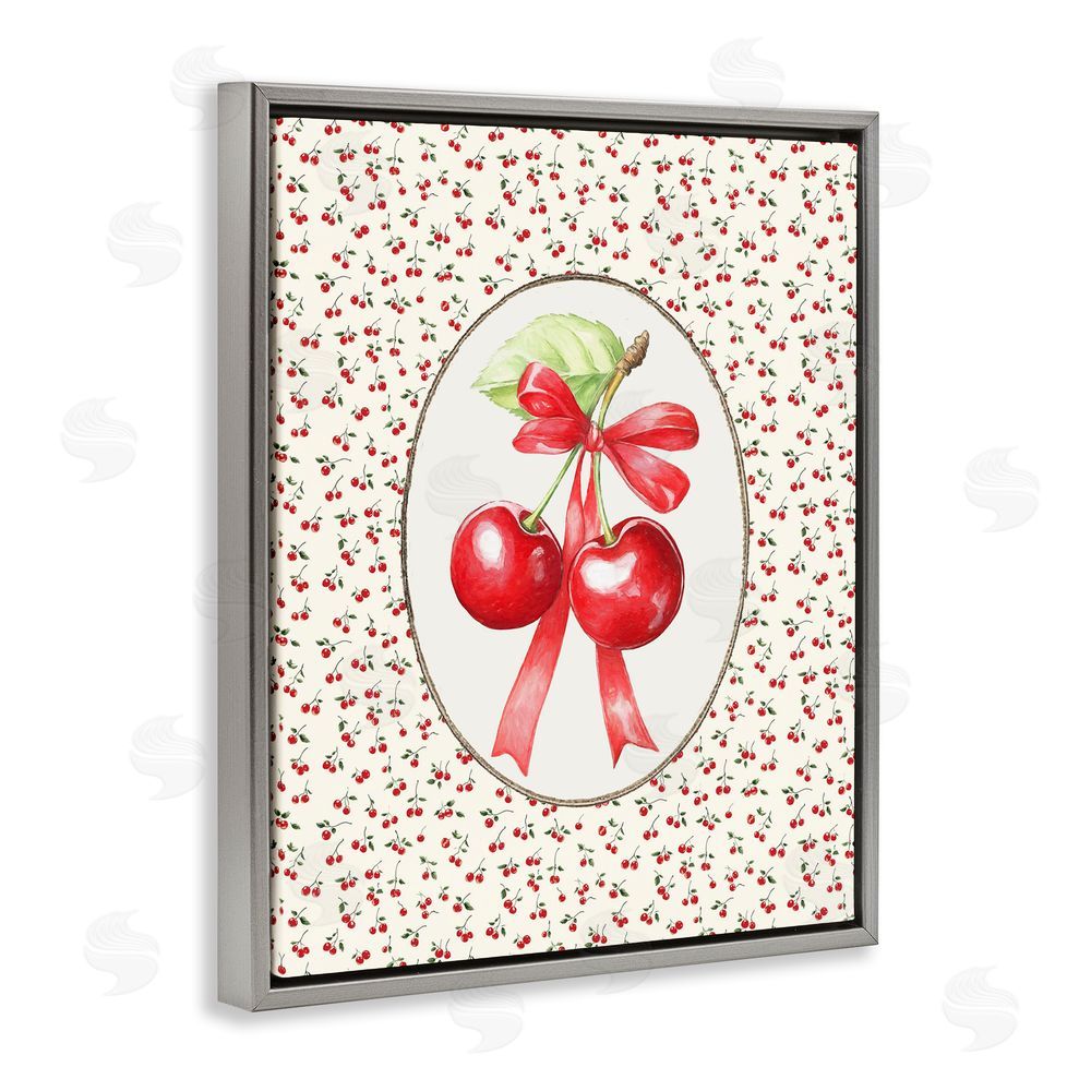 Ramona Murdock Cherries And Berries Vintage Gray Floating Frame Canvas Wall Art Print