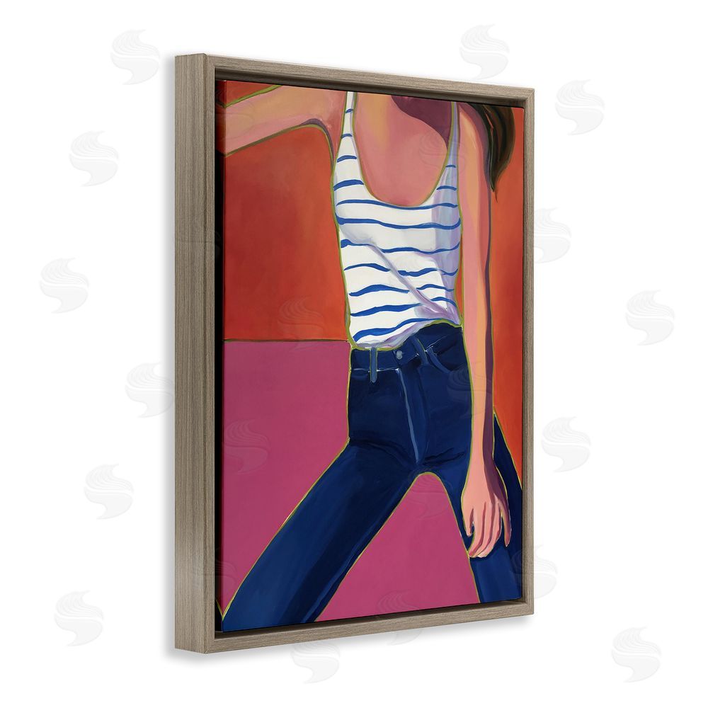 Monica Lee Blue Jean Babe Brown Floating Frame Canvas Wall Art Print