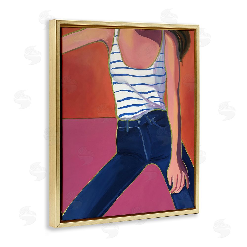 Monica Lee Blue Jean Babe Gold Floating Frame Canvas Wall Art Print