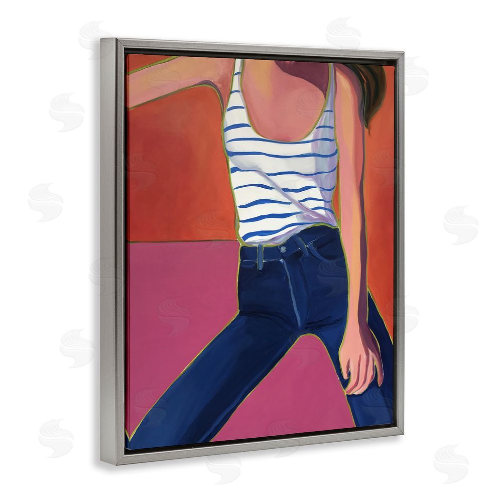 Monica Lee Blue Jean Babe Gray Floating Frame Canvas Wall Art Print