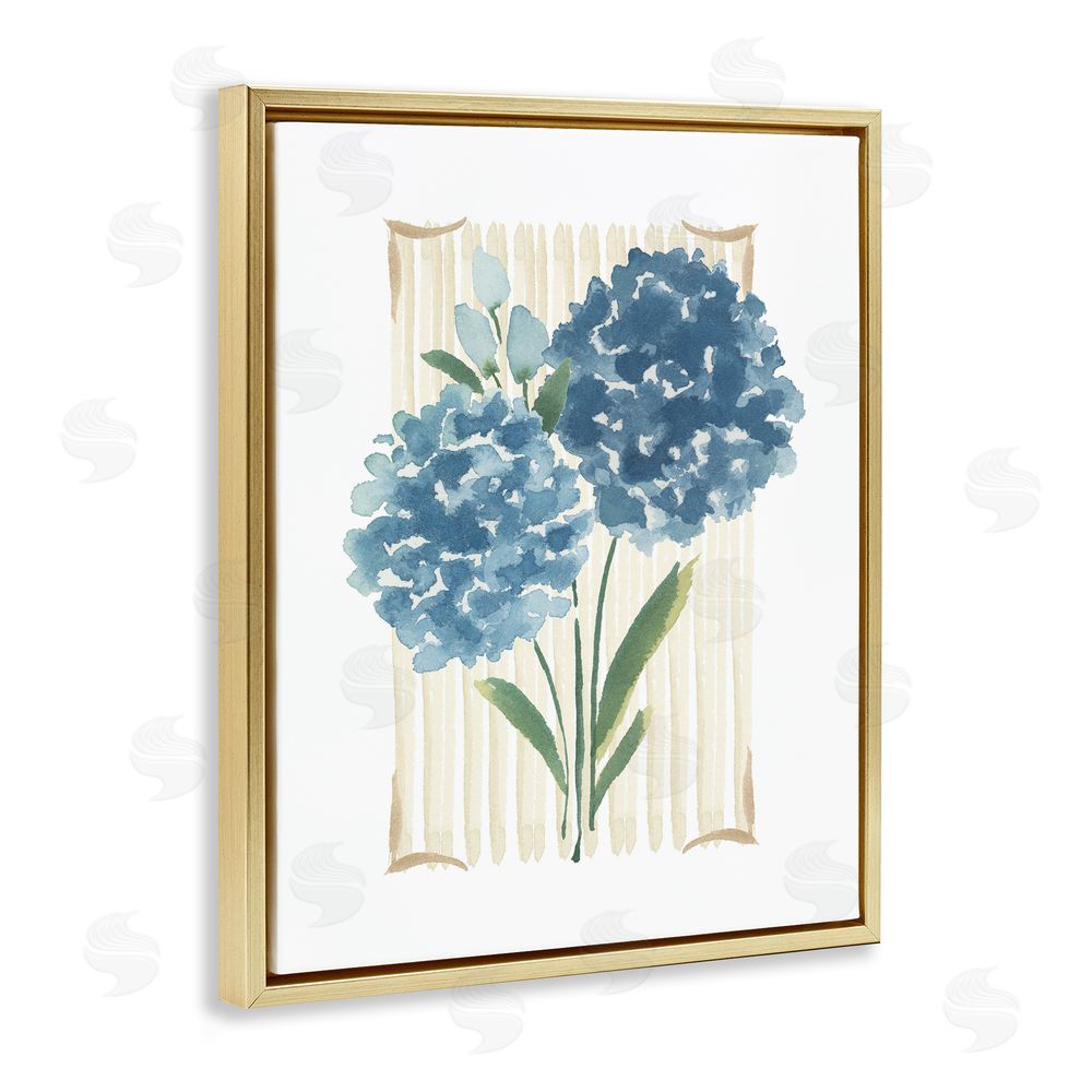 Blue Chair Blessing Blue Hydrangea Garden Bloom Gold Floating Frame Canvas Wall Art Print