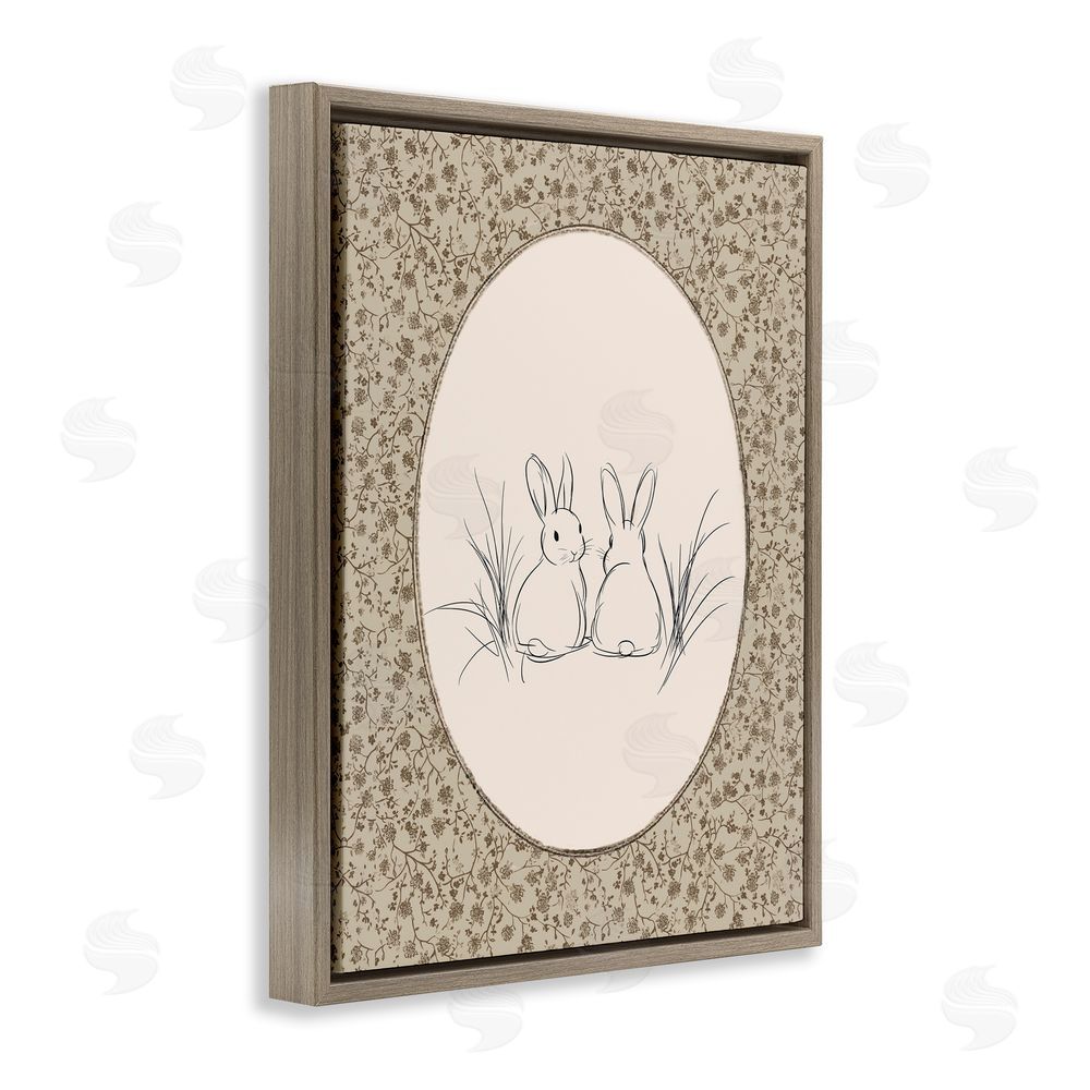 Ramona Murdock Vintage Baby Bunnies Brown Floating Frame Canvas Wall Art Print