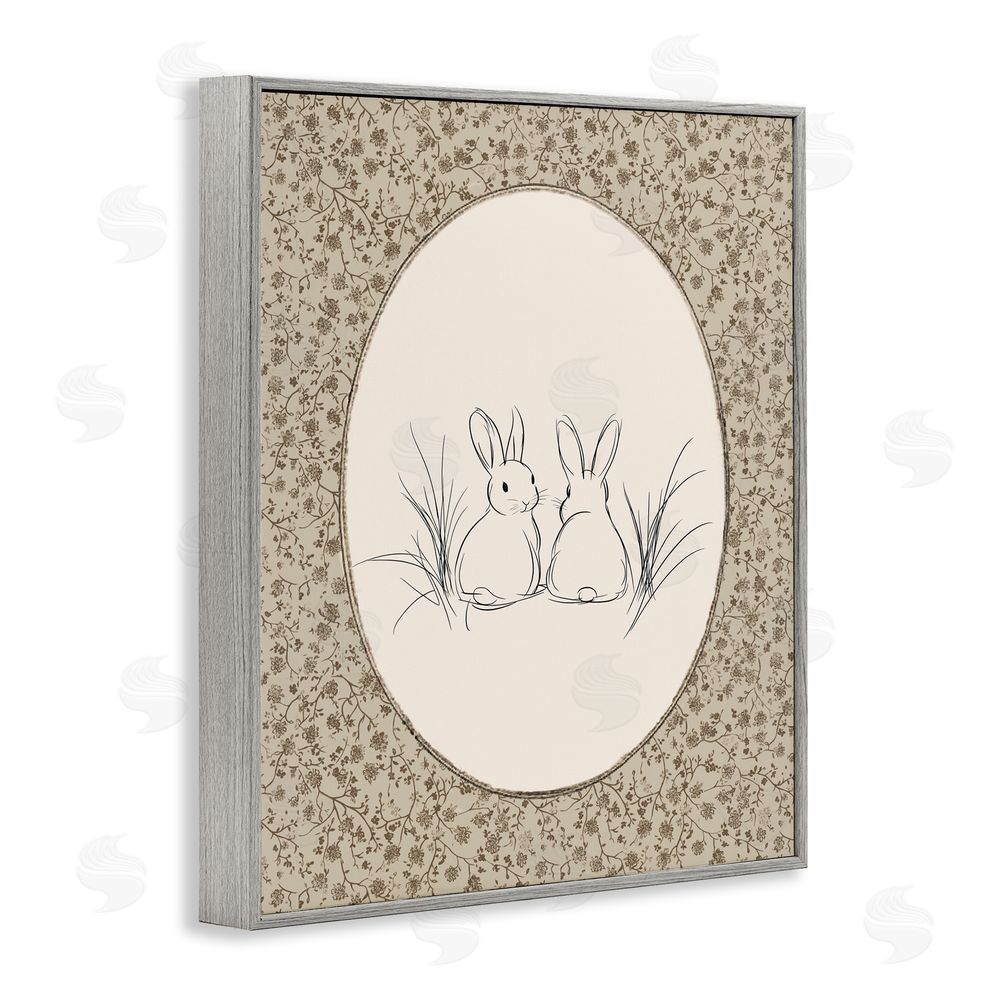 Ramona Murdock Vintage Baby Bunnies Gray Framed Giclee Wall Art Print