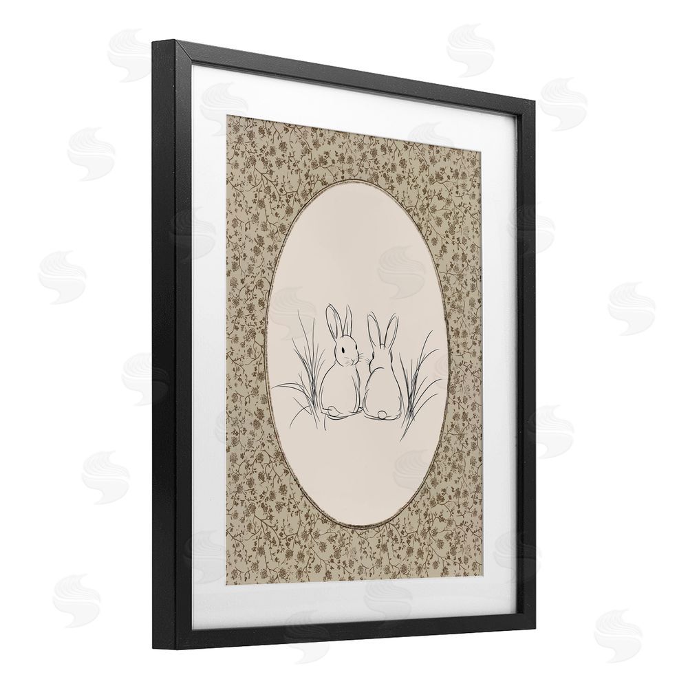 Ramona Murdock Vintage Baby Bunnies Black Framed Print Under Glass Wall Art