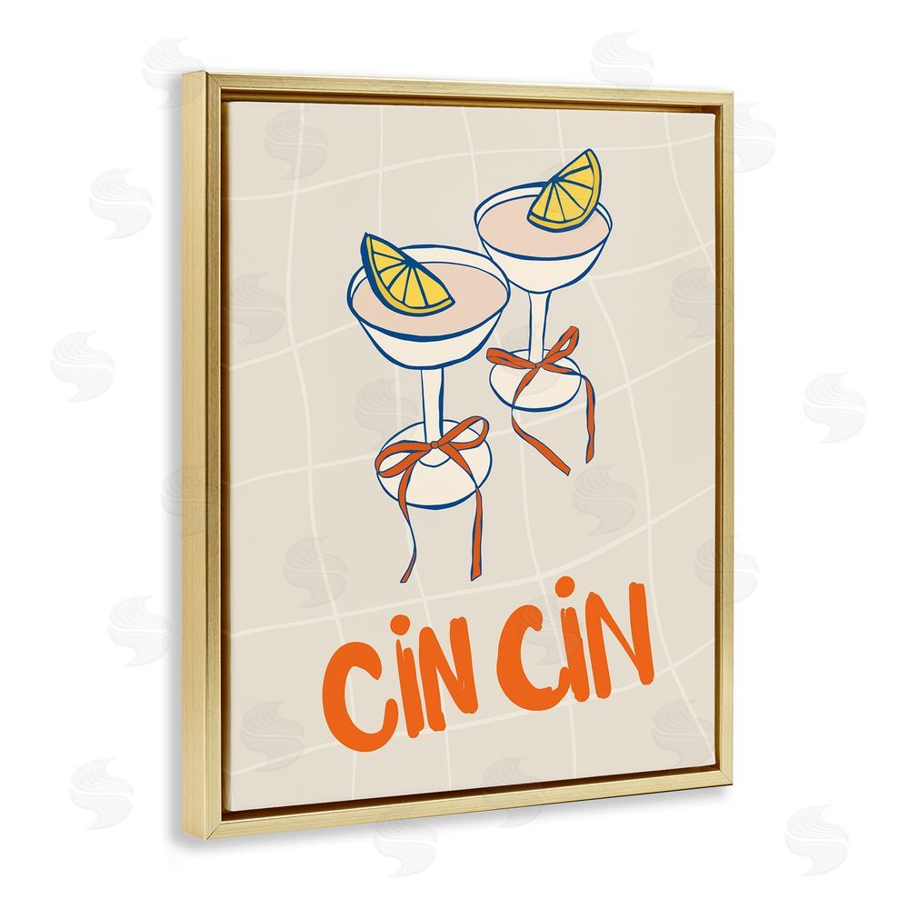Nina Blue Cin Cin Cocktails with Lemons Gold Floating Frame Canvas Wall Art Print