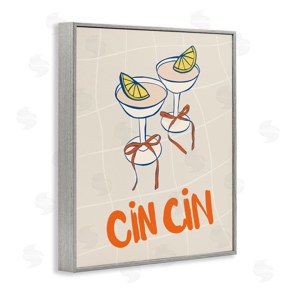 Nina Blue Cin Cin Cocktails with Lemons Gray Framed Giclee Wall Art Print