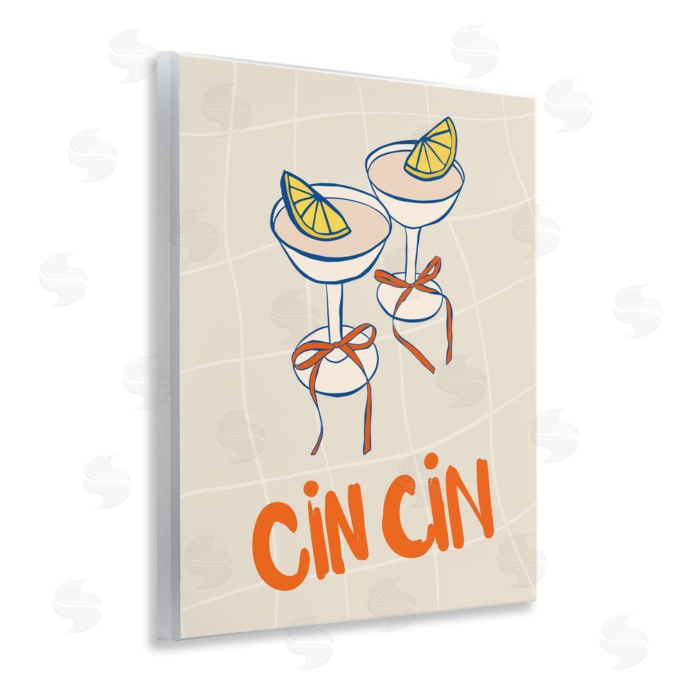 Nina Blue Cin Cin Cocktails with Lemons Wooden Wall Plaque Art Print
