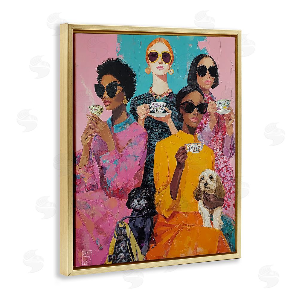 Sara Culpepper Bold And Saucy Tea Party Gold Floating Frame Canvas Wall Art Print
