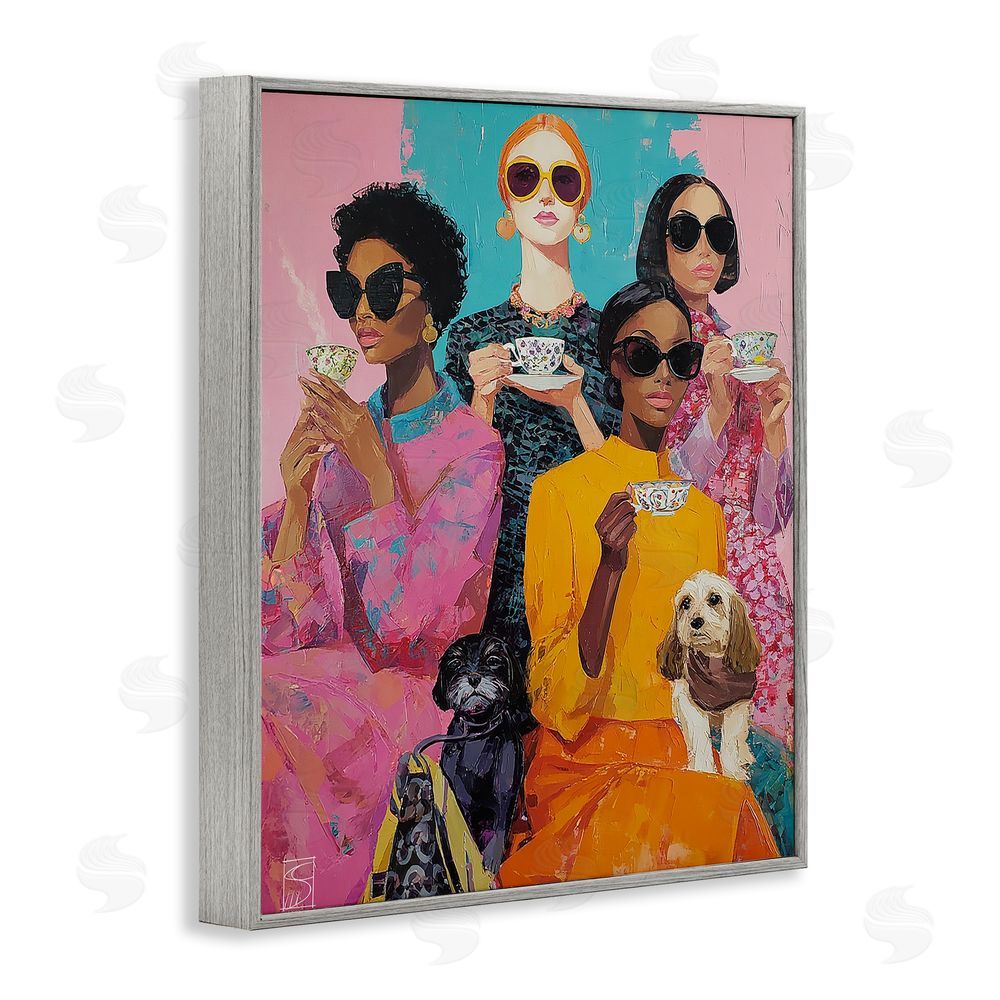 Sara Culpepper Bold And Saucy Tea Party Gray Framed Giclee Wall Art Print