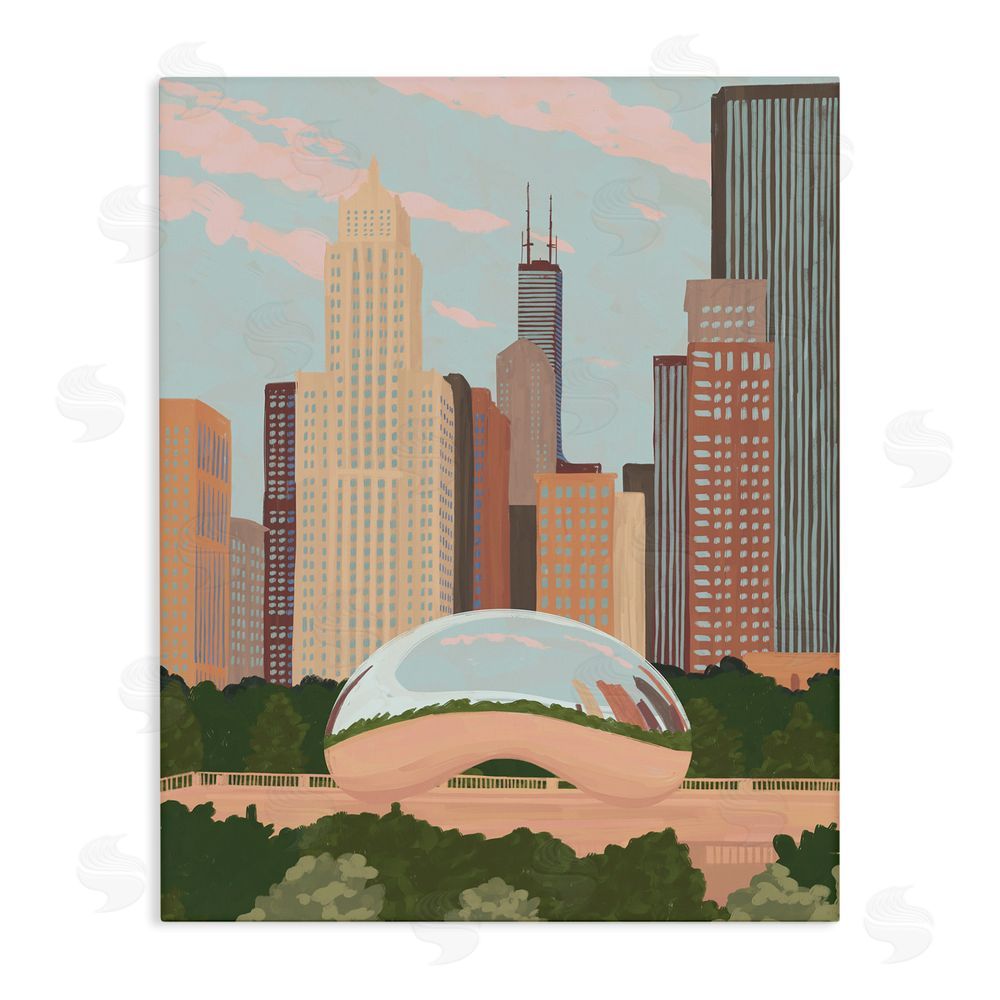 Veronica Lara Chicago Bean Cityscape Stretched Canvas Wall Art Print