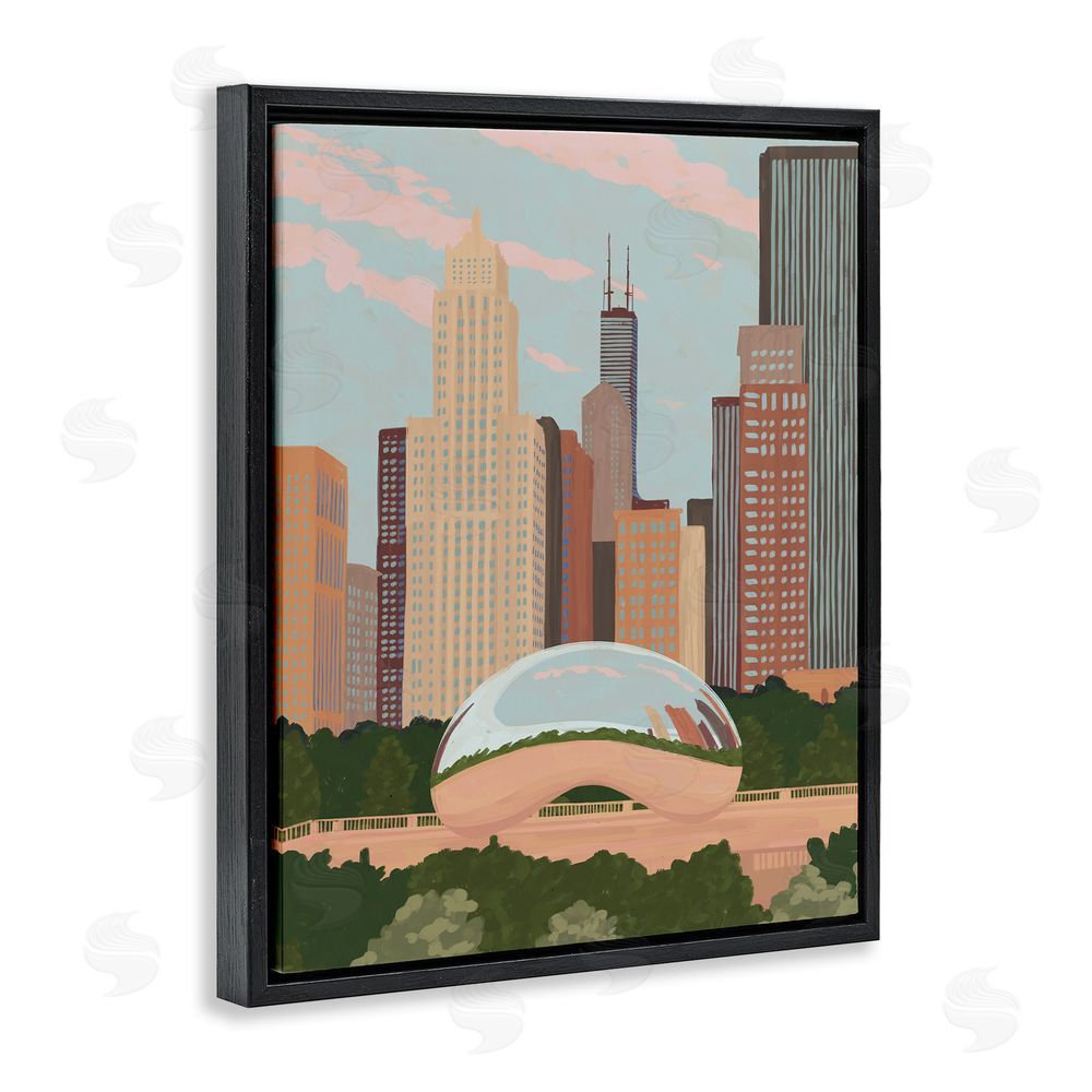 Veronica Lara Chicago Bean Cityscape Black Floating Frame Canvas Wall Art Print