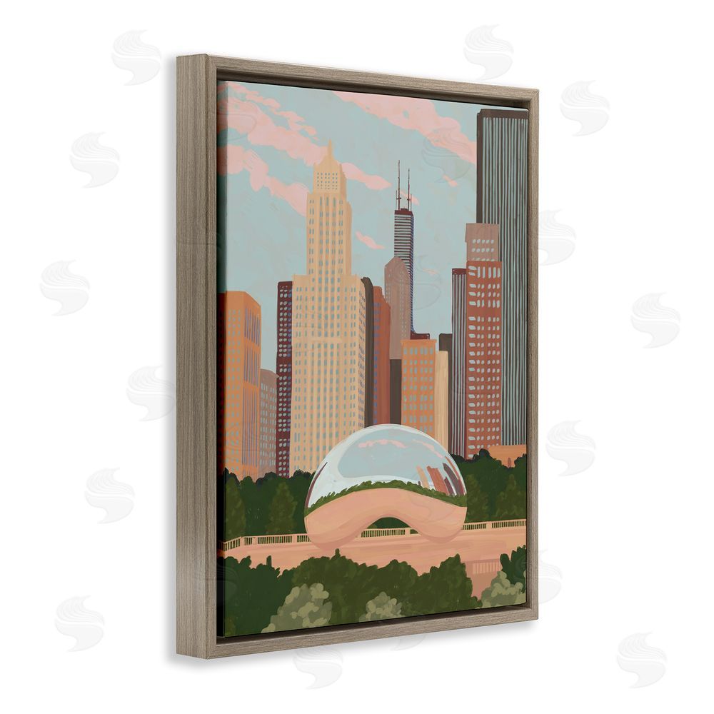 Veronica Lara Chicago Bean Cityscape Brown Floating Frame Canvas Wall Art Print