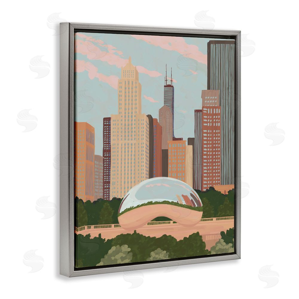 Veronica Lara Chicago Bean Cityscape Gray Floating Frame Canvas Wall Art Print
