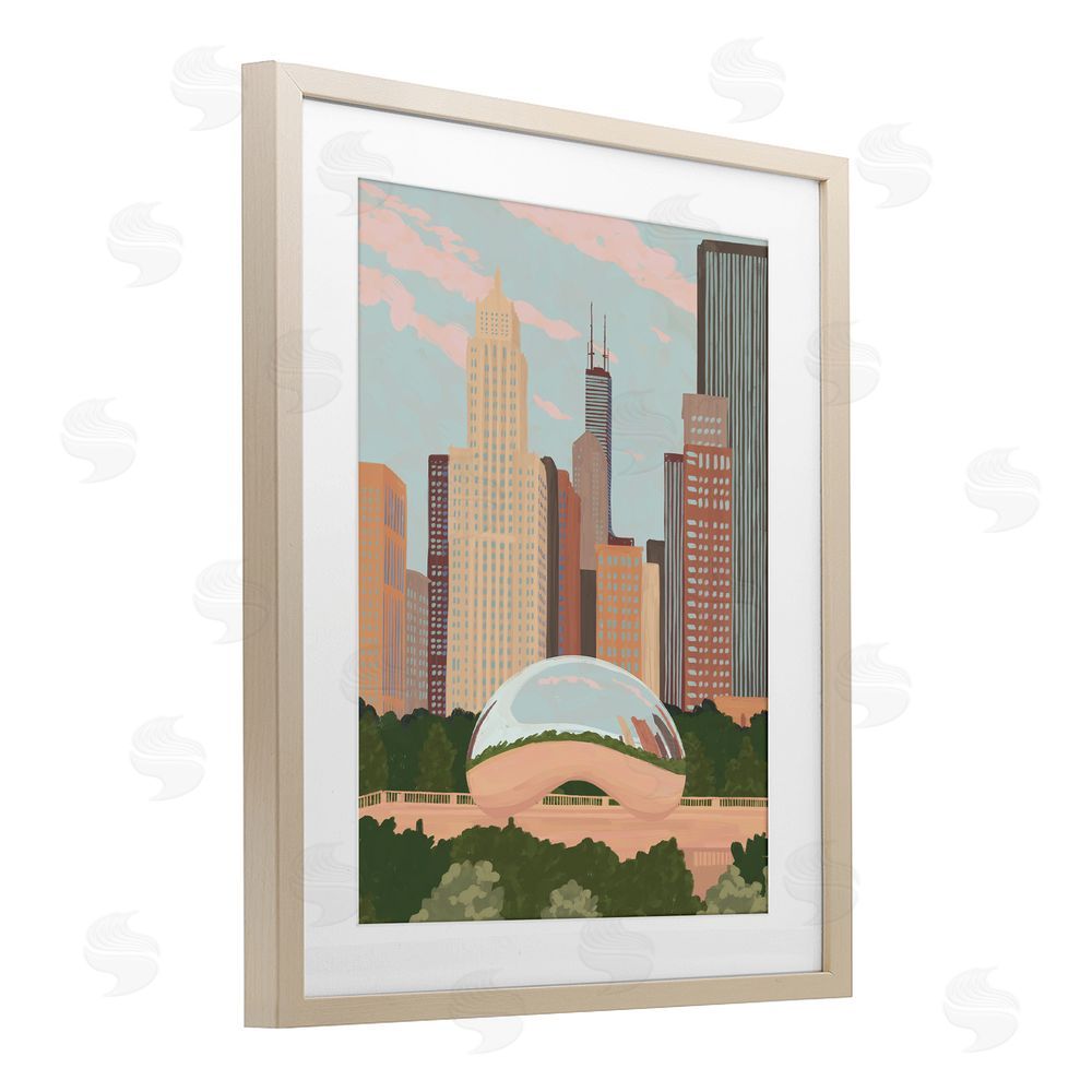 Veronica Lara Chicago Bean Cityscape Brown Framed Print Under Glass Wall Art
