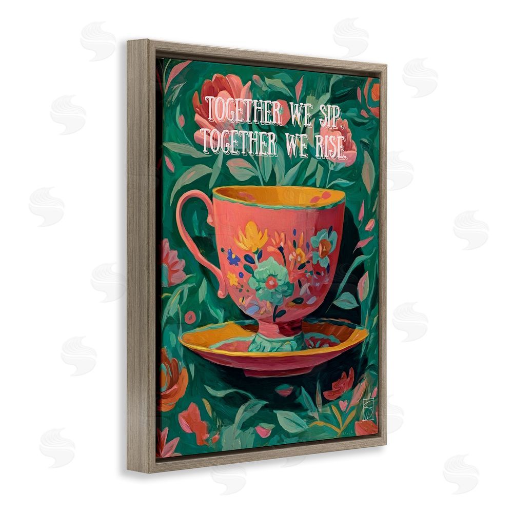 Sara Culpepper Together We Sip & Rise Brown Floating Frame Canvas Wall Art Print