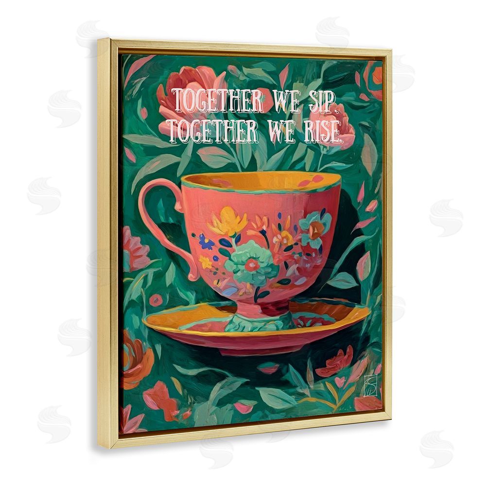 Sara Culpepper Together We Sip & Rise Gold Floating Frame Canvas Wall Art Print