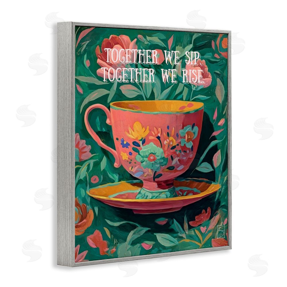 Sara Culpepper Together We Sip & Rise Gray Framed Giclee Wall Art Print