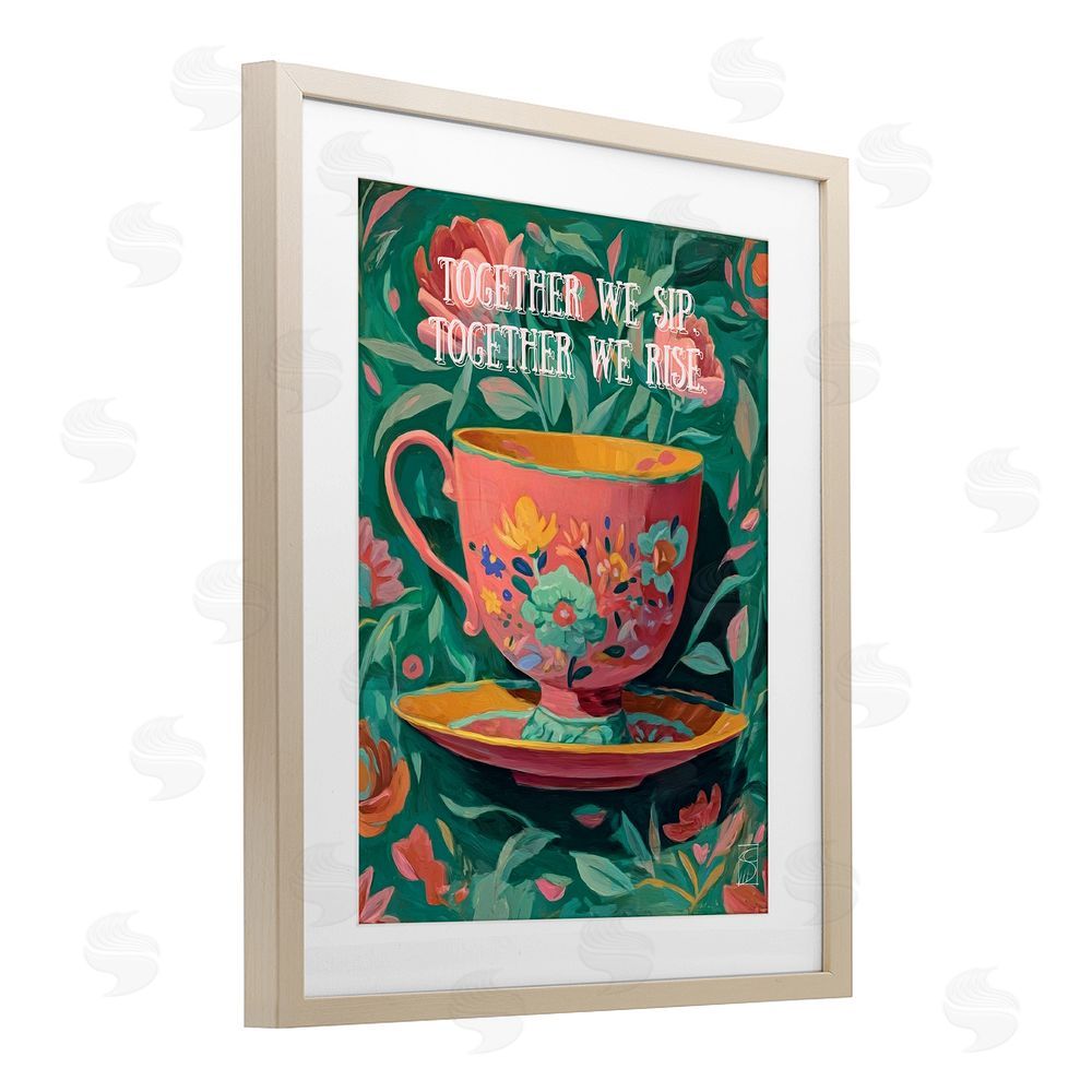 Sara Culpepper Together We Sip & Rise Brown Framed Print Under Glass Wall Art
