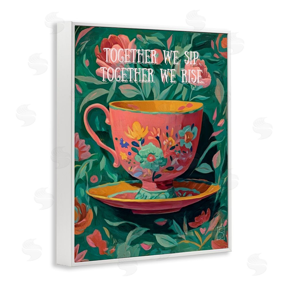 Sara Culpepper Together We Sip & Rise White Framed Giclee Wall Art Print