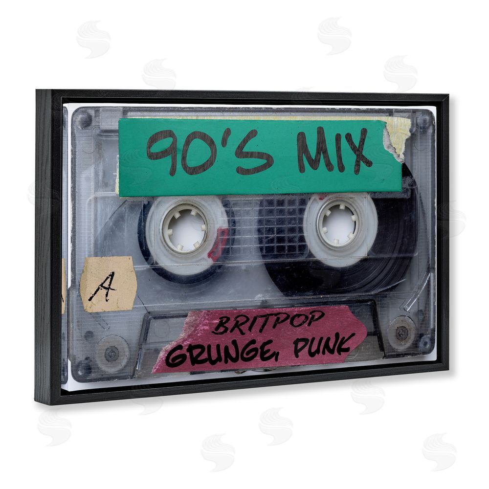 Annabelle Hall Retro 90s Mix Cassette Black Floating Frame Canvas Wall Art Print