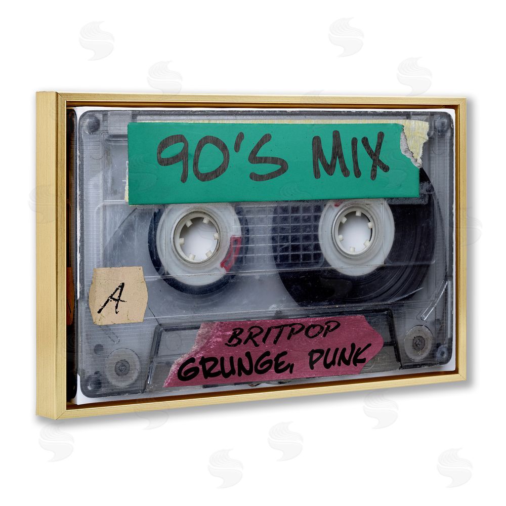 Annabelle Hall Retro 90s Mix Cassette Gold Floating Frame Canvas Wall Art Print
