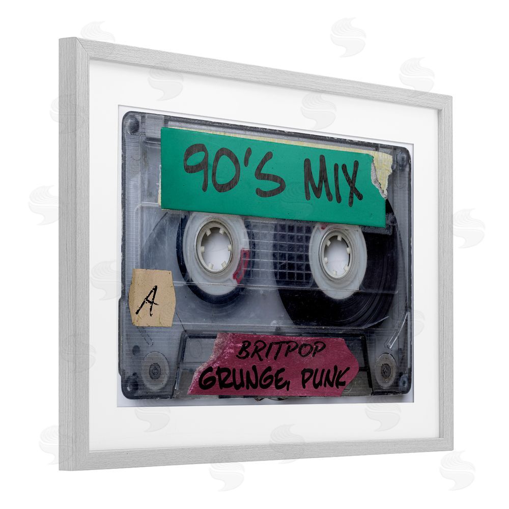 Annabelle Hall Retro 90s Mix Cassette Gray Framed Print Under Glass Wall Art