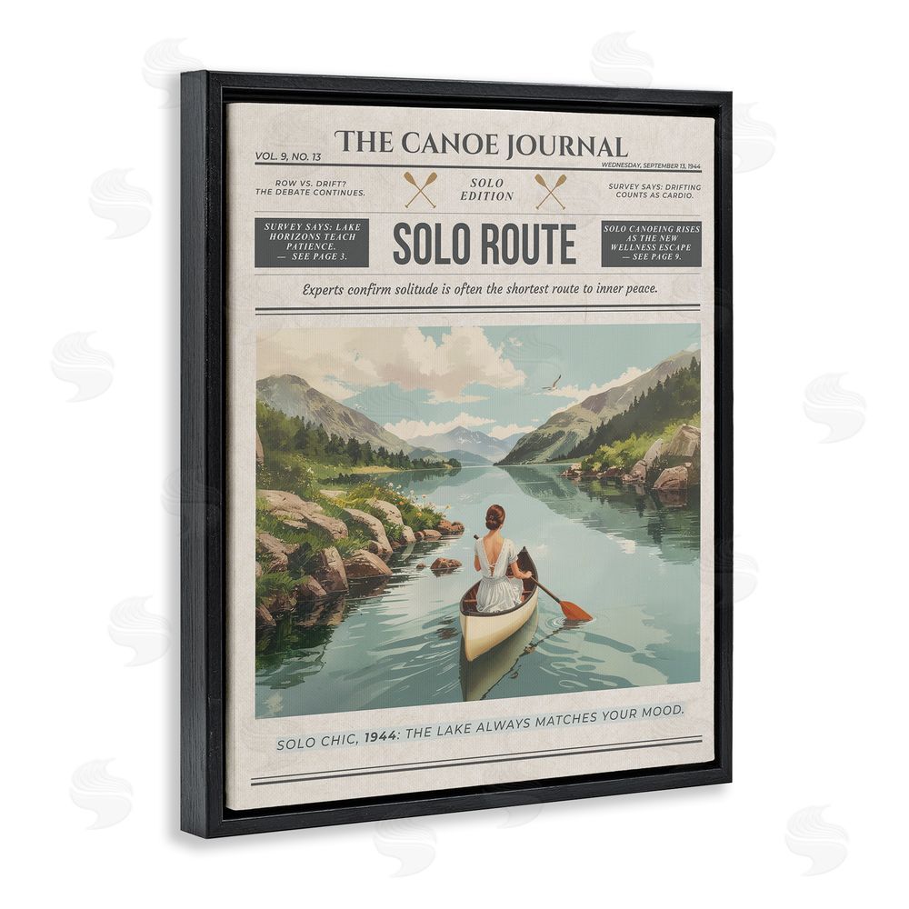 A Barefoot Stylist Canoe Journal Newspaper Black Floating Frame Canvas Wall Art Print