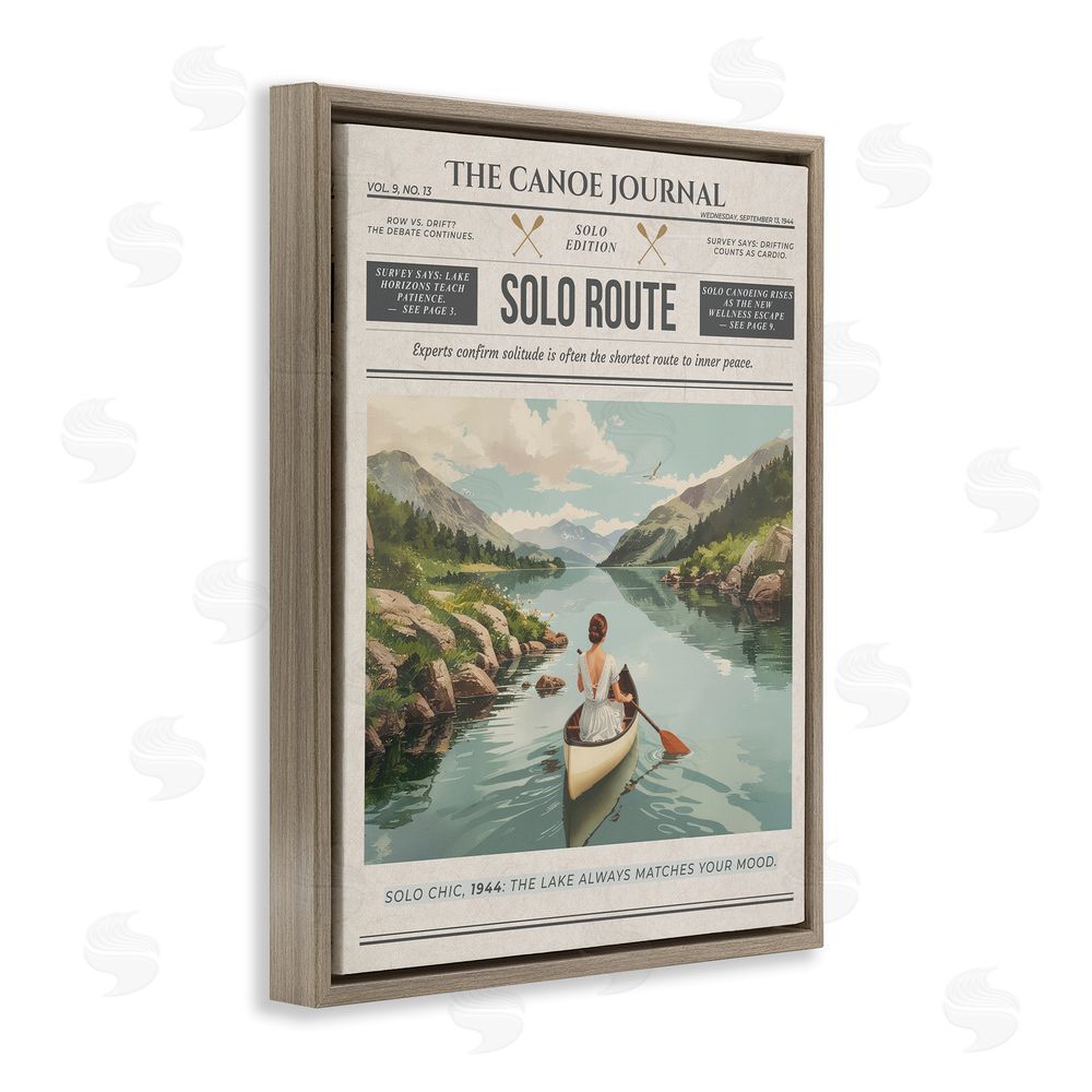A Barefoot Stylist Canoe Journal Newspaper Brown Floating Frame Canvas Wall Art Print